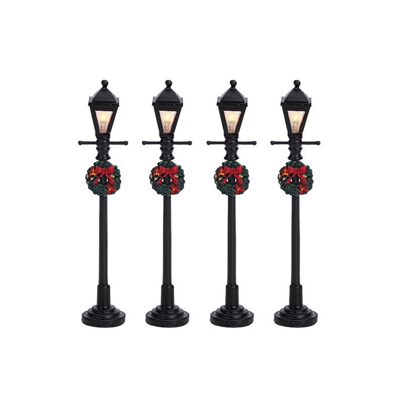 Gas Lantern Street Lamp Lemax 64498 – Set di 4 Lampioncini Storici Illuminati
