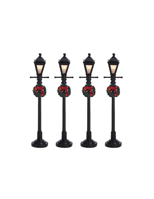 Gas Lantern Street Lamp Lemax 64498 – Set di 4 Lampioncini Storici Illuminati