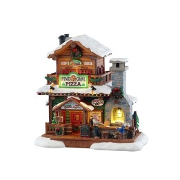 Lemax Pine Grove Pizza 55322 edificio illuminato