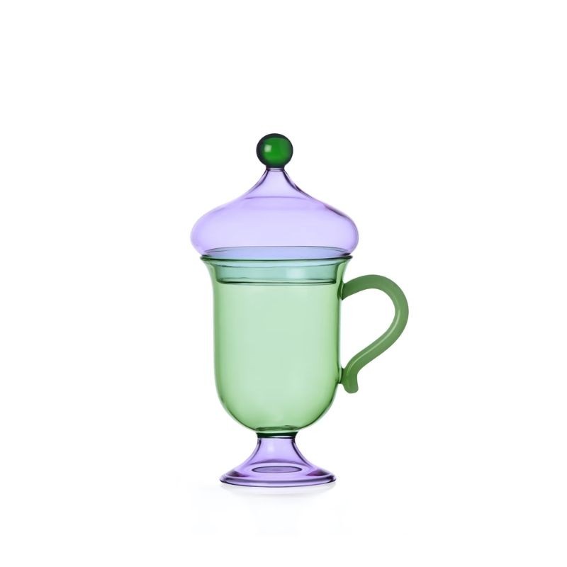 Ichendorf Milano Mug con Coperchio Sogni d'Oriente Verde/Lilla - Tazza da Tè in Vetro Borosilicato