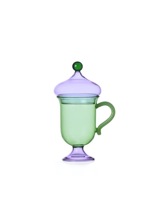 Ichendorf Milano Mug con Coperchio Sogni d'Oriente Verde/Lilla - Tazza da Tè in Vetro Borosilicato