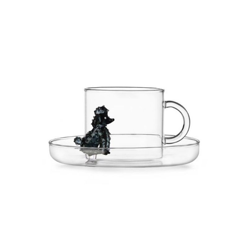 Tazza Tè con Piattino Barboncino Dogs Ichendorf Milano in Vetro Borosilicato