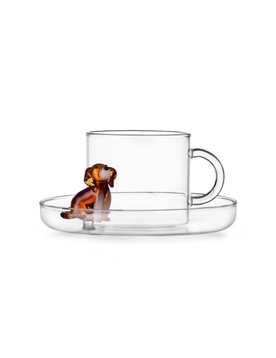 Tazza Tè con Piattino Golden Retriever Dogs Ichendorf Milano in Vetro Borosilicato