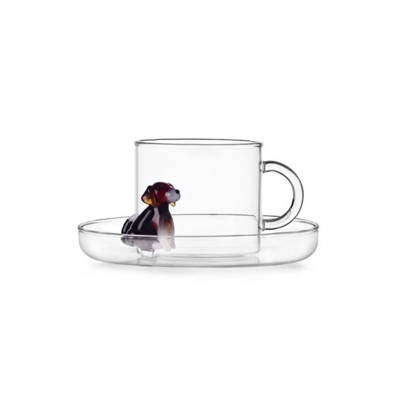 Tazza Tè con Piattino English Foxhound Dogs Ichendorf Milano in Vetro Borosilicato