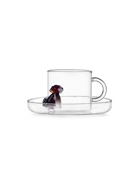 Tazza Tè con Piattino English Foxhound Dogs Ichendorf Milano in Vetro Borosilicato