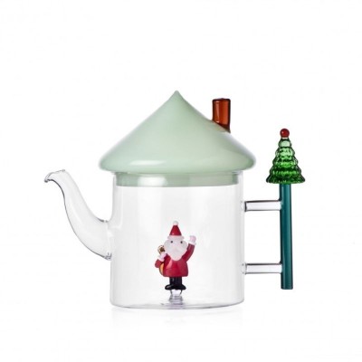 Teiera in Vetro con Albero e Babbo Natale Christmas Tales...