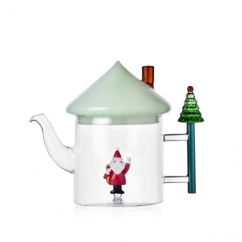 Teiera in Vetro con Albero e Babbo Natale Christmas Tales Ichendorf