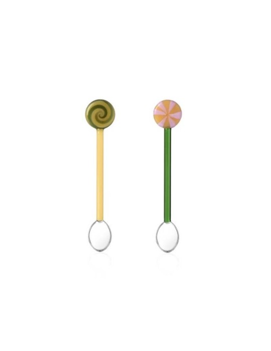 Set 2 Cucchiaini in Vetro con Lecca-Lecca Giallo e Verde Schiaccianoci Ichendorf