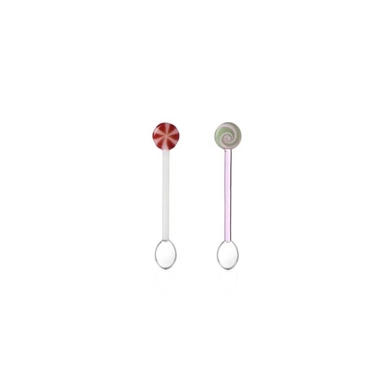 Set 2 Cucchiaini Rosa e Bianco con Lecca-lecca Schiaccianoci Ichendorf - Design Alessandra Baldereschi