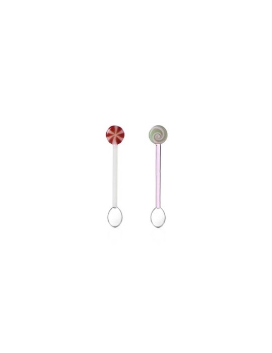 Set 2 Cucchiaini Rosa e Bianco con Lecca-lecca Schiaccianoci Ichendorf - Design Alessandra Baldereschi