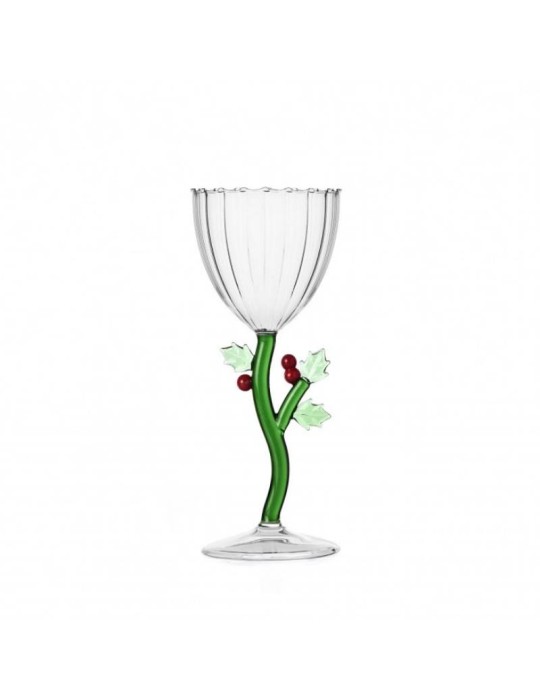 Calice in Vetro con Agrifoglio Botanica Christmas Ichendorf - 21 cm