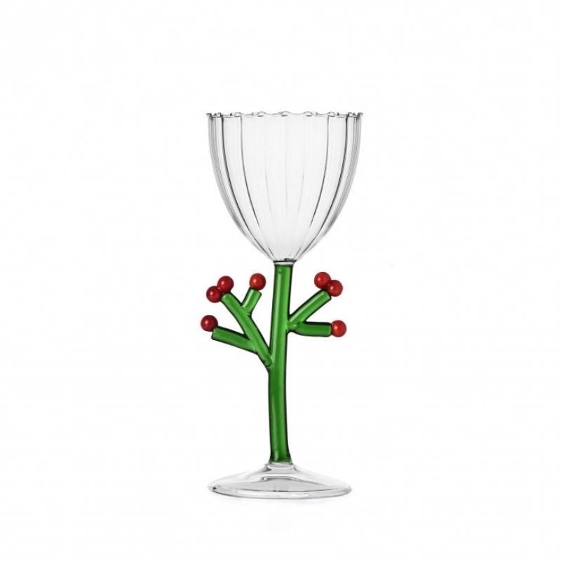 Calice in Vetro con Agrifoglio Botanica Christmas Ichendorf - 21 cm