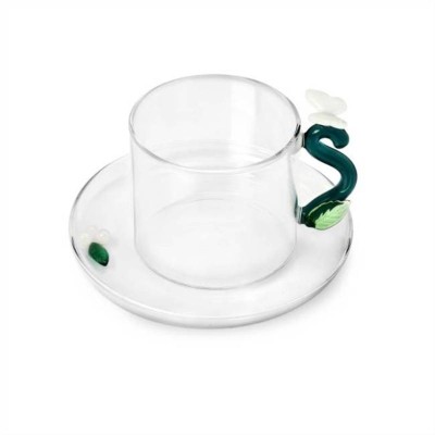 Tazza da Tè con Piattino Farfalla Bianca e Bacche –...