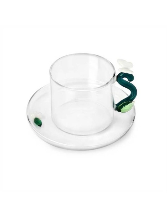 Tazza da Tè con Piattino Farfalla Bianca e Bacche – Ichendorf Milano