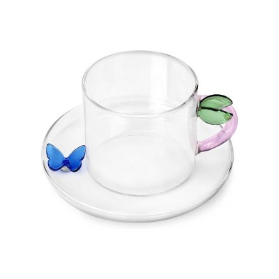 Tazza da Tè Farfalla Blu e Foglia in Vetro Borosilicato –...