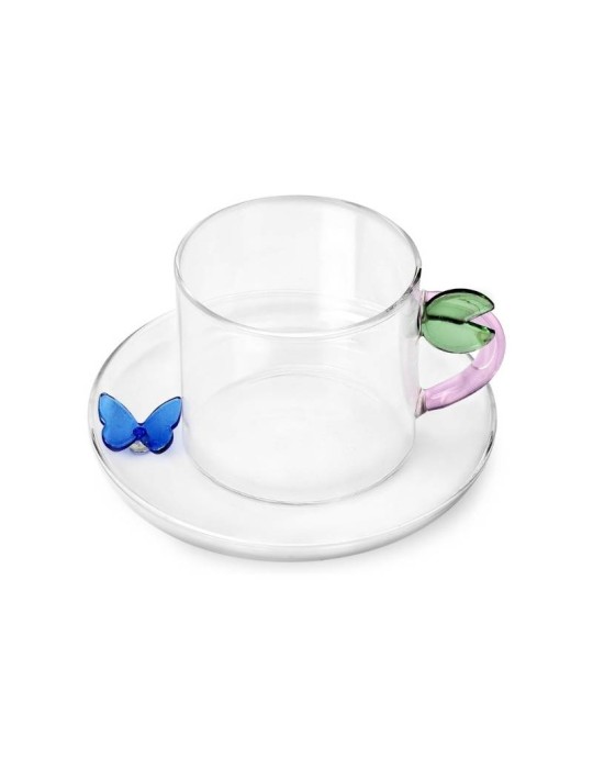 Tazza da Tè Farfalla Blu e Foglia in Vetro Borosilicato – Ichendorf Milano
