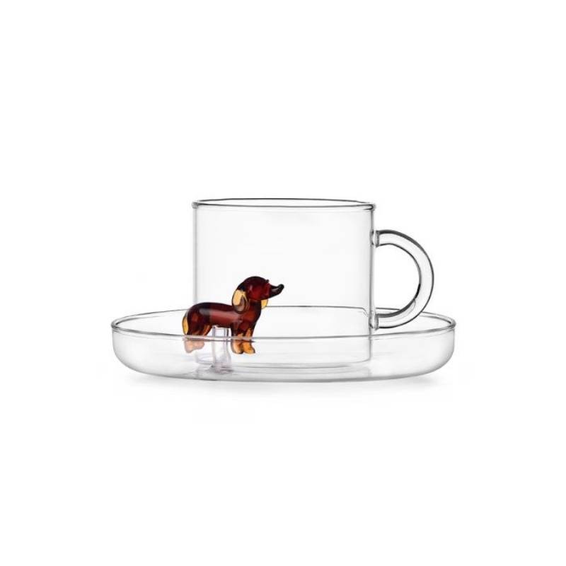 Tazza da Tè con Piattino Bassotto Dogs in Vetro Borosilicato – Ichendorf Milano