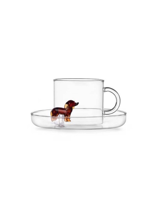 Tazza da Tè con Piattino Bassotto Dogs in Vetro Borosilicato – Ichendorf Milano
