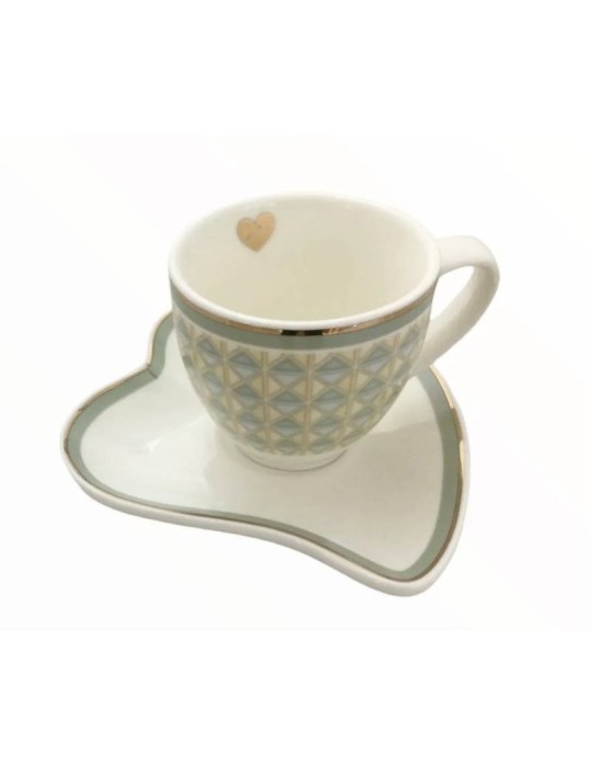 Brandani Tazzina da Caffè in Porcellana con Piattino Cuore Diamantino
