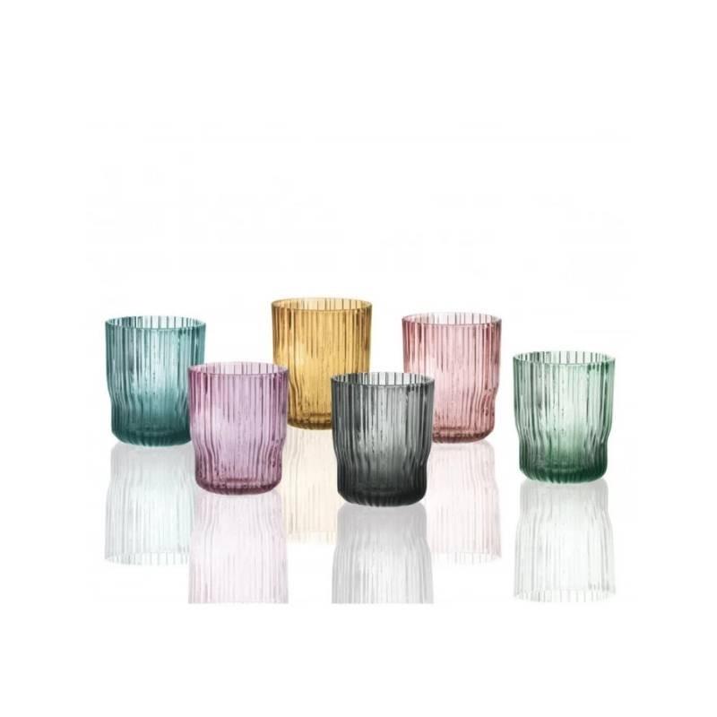 Set 6 Bicchieri Plissè Brandani in Vetro a Colori Assortiti - 250 ml