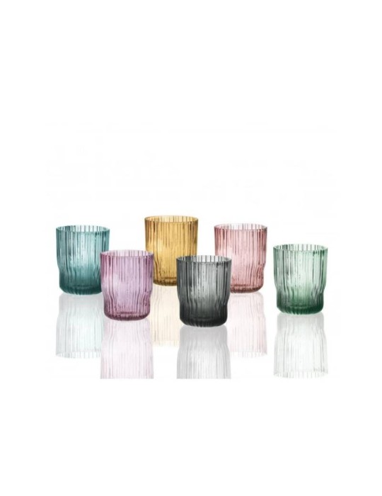 Set 6 Bicchieri Plissè Brandani in Vetro a Colori Assortiti - 250 ml