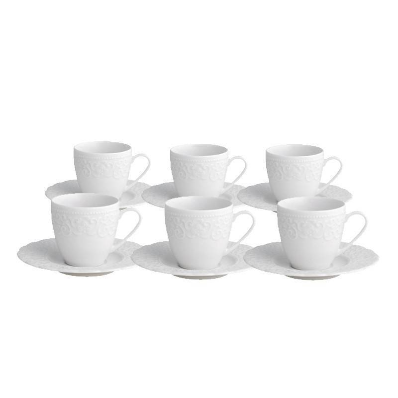 Set 6 Tazzine Caffè con Piattino Gran Galà Brandani in Porcellana Bianca