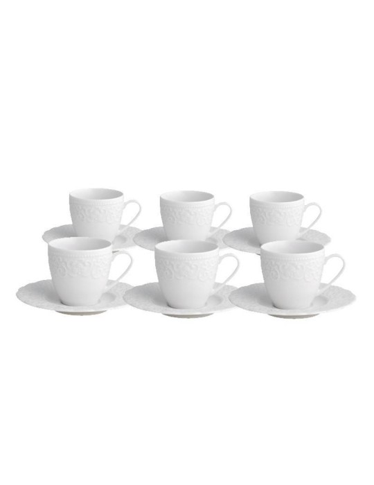 Set 6 Tazzine Caffè con Piattino Gran Galà Brandani in Porcellana Bianca