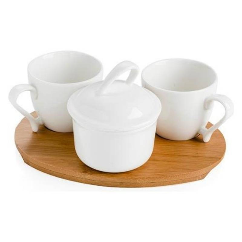 Servizio da Caffè 4 Pezzi Brandani in Porcellana Bianca e Bamboo