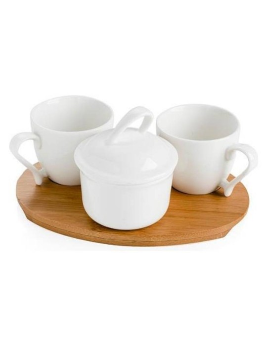 Servizio da Caffè 4 Pezzi Brandani in Porcellana Bianca e Bamboo