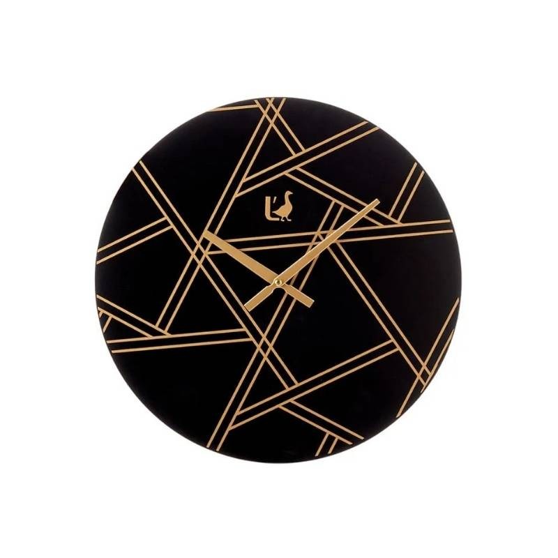L'Oca Nera Orologio da Parete Urban Geometrico Nero e Oro – Ø40x3.5 cm