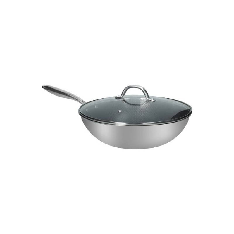 Wok Cuoricini Brandani in Acciaio Inox 3-Ply con Coperchio in Vetro - Diametro 32 cm