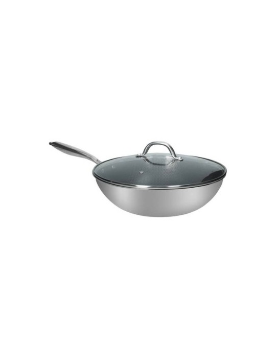 Wok Cuoricini Brandani in Acciaio Inox 3-Ply con Coperchio in Vetro - Diametro 32 cm