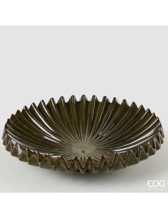 Piatto Decorativo Raggiera Rotondo in Ceramica Verde - Ø 36,5 cm | EDG