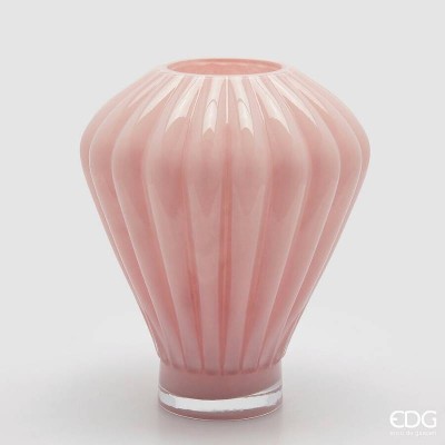 Vaso Scultoreo in Vetro Lavorato "Diamante" Rosa H35 cm...