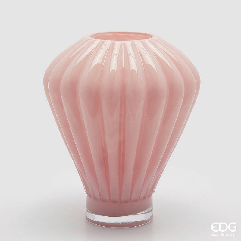 Vaso Scultoreo in Vetro Lavorato "Diamante" Rosa H35 cm D30 cm | EDG