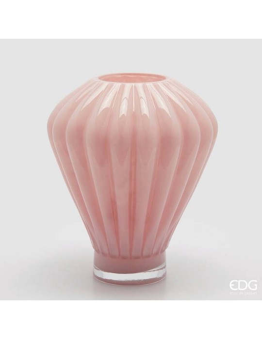 Vaso Scultoreo in Vetro Lavorato "Diamante" Rosa H35 cm D30 cm | EDG