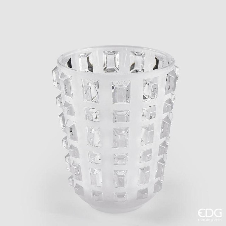 EDG Vaso Gemme piccolo vetro bianco alto 21 cm