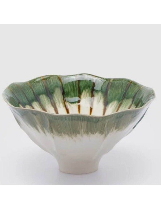 Enzo De Gasperi – Ciotola in Ceramica Decorata a Mano Verde e Crema (H 11 cm x Ø 21,5 cm)