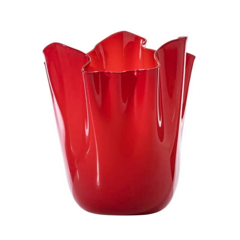 Venini – Vaso Fazzoletto in Vetro Soffiato Opalino colore Rosso (H 31 cm)