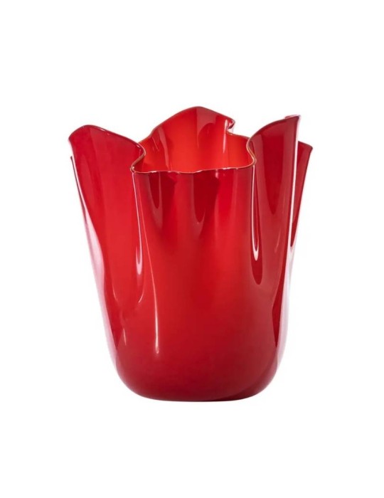 Venini – Vaso Fazzoletto in Vetro Soffiato Opalino colore Rosso (H 31 cm)