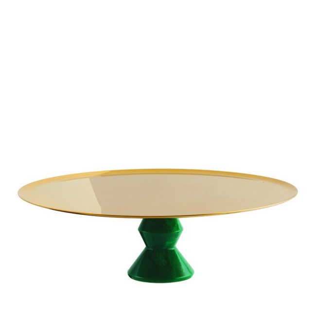 Sambonet madame - alzata in acciaio inox e piede verde malachite 30 cm Sambonet madame - alzata in acciaio inox e piede verde malachite 30 cm