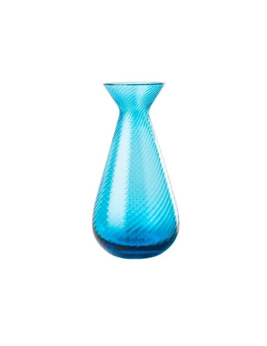 Venini - Vaso Gemme Rigadin Acquamare H 15,5 cm in Vetro Soffiato di Murano