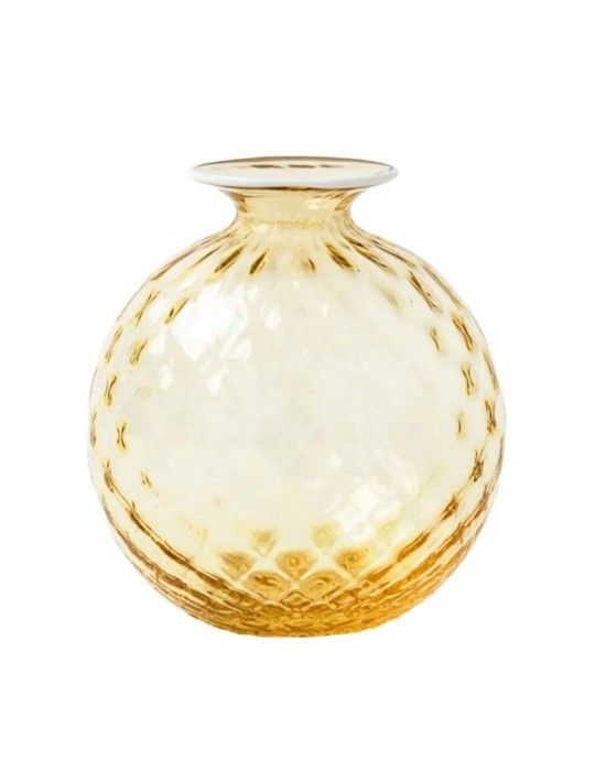 Vaso Venini Monofiore Balloton H20,5 cm - Burro e Cristallo in Vetro di Murano