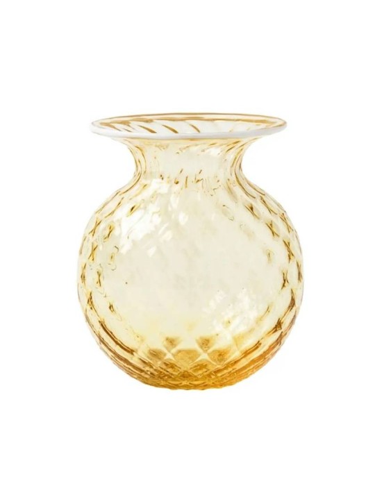Vaso Venini Balloton Fiori H21,3 cm - Burro e Cristallo in Vetro di Murano