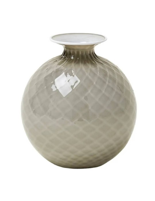Vaso Venini Balloton Fiori H21,3 cm - Snow e Cristallo in Vetro di Murano