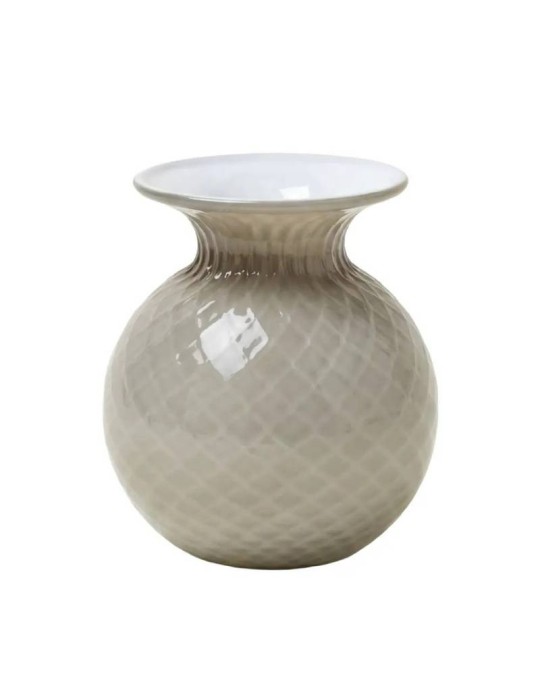 Vaso Balloton Fiori Venini in Vetro di Murano Snow e Cristallo H 24,2 cm