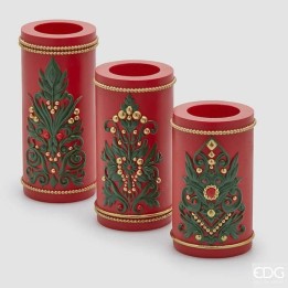 EDG Set di 3 portacandele Xmas rossi, verdi e oro