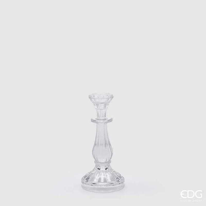 Enzo De Gasperi Portacandela Crystal Sinuoso H22 cm D10 cm – Vetro Cristallo Trasparente