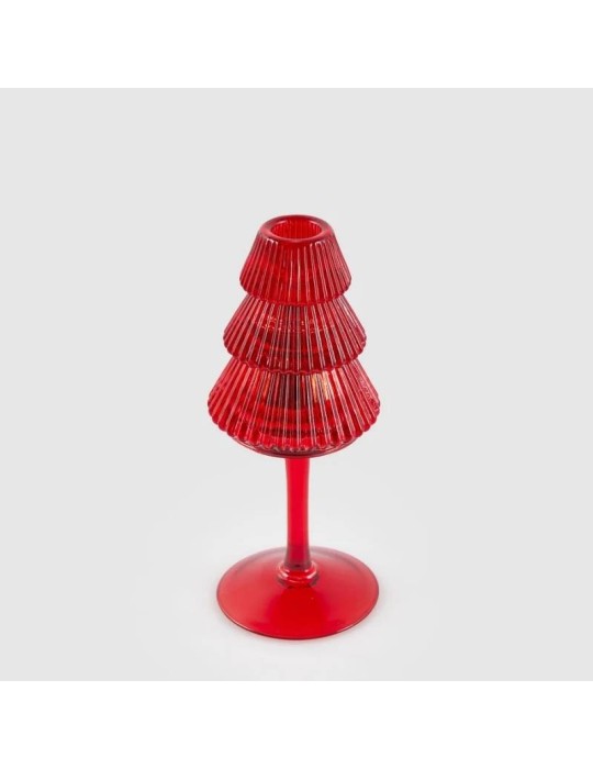 Enzo De Gasperi Portacandela Pino Calice 19x8 cm in Vetro Rosso