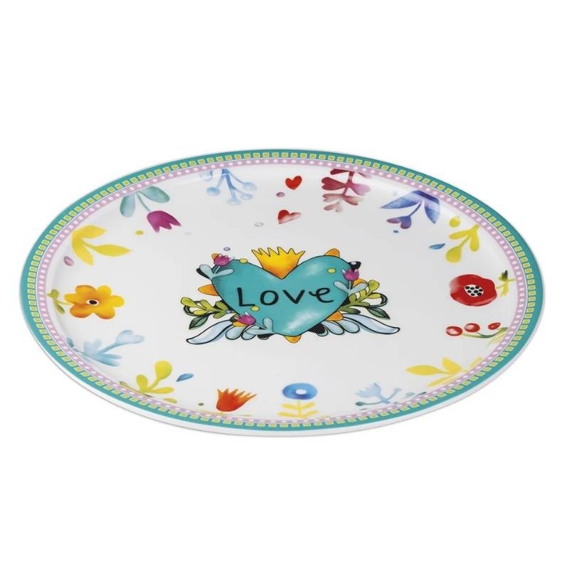 Piatto Torta Love Turchese D31 cm in Porcellana...